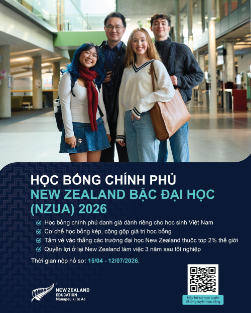 Học bổng Chính phủ New Zealand bậc Đại học khởi động mùa mới, mở rộng cánh cửa du học cho thế hệ tiếp theo Học bổng Chính phủ New Zealand bậc Đại học khởi động mùa mới, mở rộng cánh cửa du học cho thế hệ tiếp theo