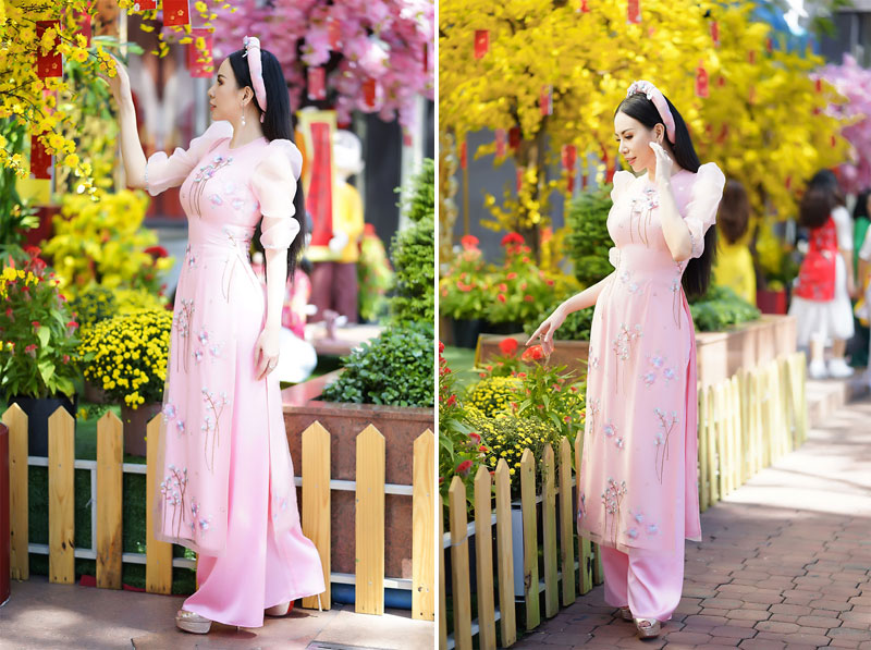 Hoa hậu Châu Ngọc Bích thướt tha trong tà áo dài đón Tết