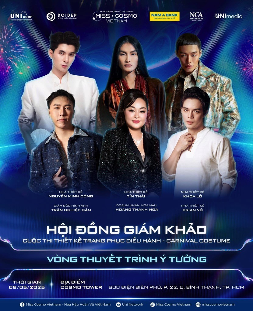 Hoa hậu Hoàng Thanh Nga, NTK Brian Võ, NTK Nguyễn Minh Công ngồi 