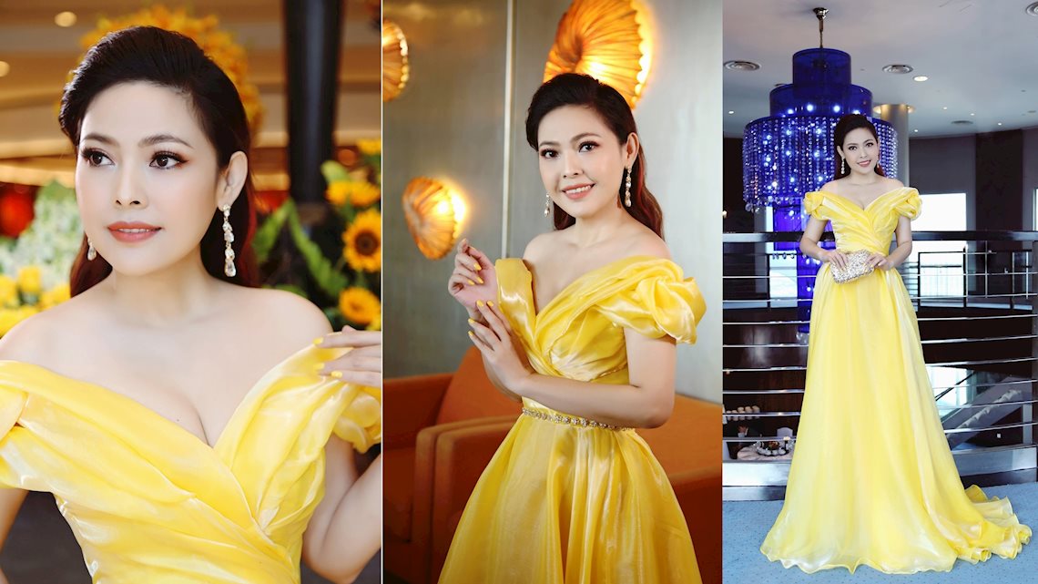 Kim Thanh Thảo biến hóa, tạo dáng đa dạng với váy áo vàng rực