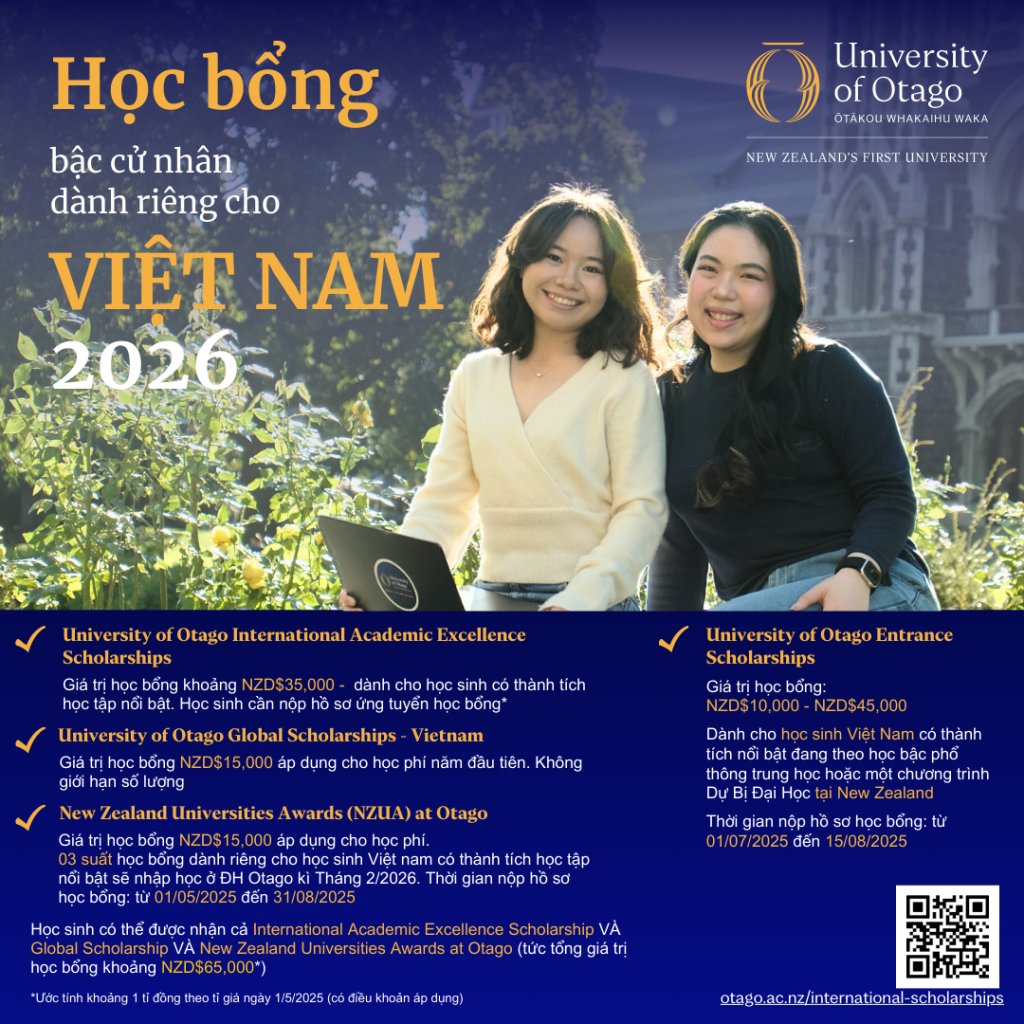 Cơ hội nhận học bổng độc quyền lên đến 1 tỷ đồng từ đại học lâu đời nhất New Zealand