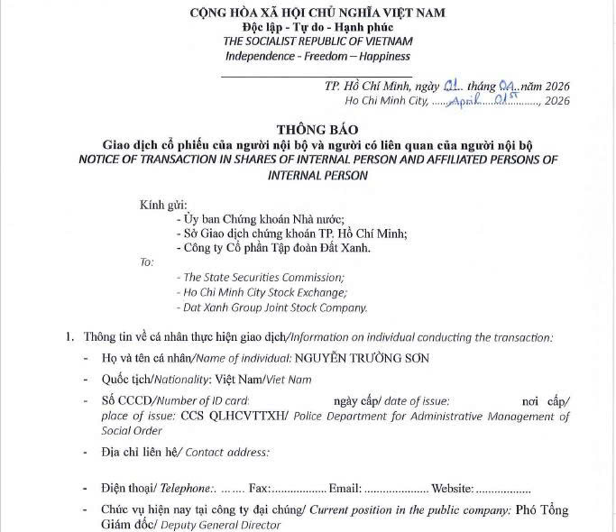 Phó Tổng Giám đốc Đất Xanh Group bất ngờ muốn bán sạch cổ phiếu DXG Phó Tổng Giám đốc Đất Xanh Group bất ngờ muốn bán sạch cổ phiếu DXG